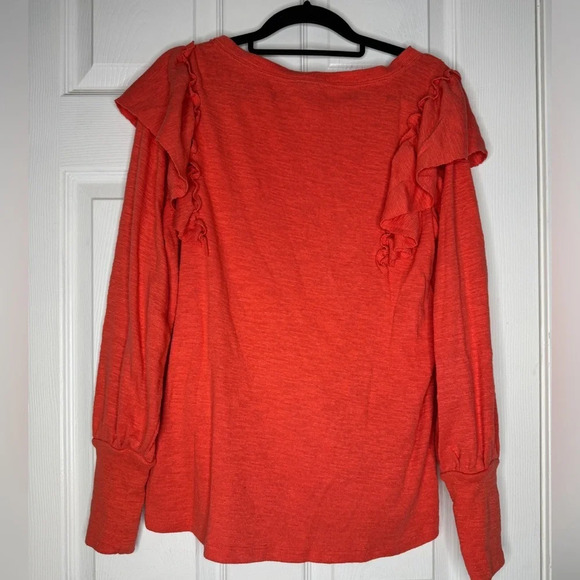 PILCRO Urban Outfitters Coral‎ Orange Ruffle Side Hi-Low Sweater Size Medium - Picture 4 of 10